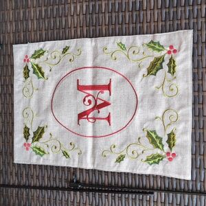 Burlap M Christmas Flag with flag stand